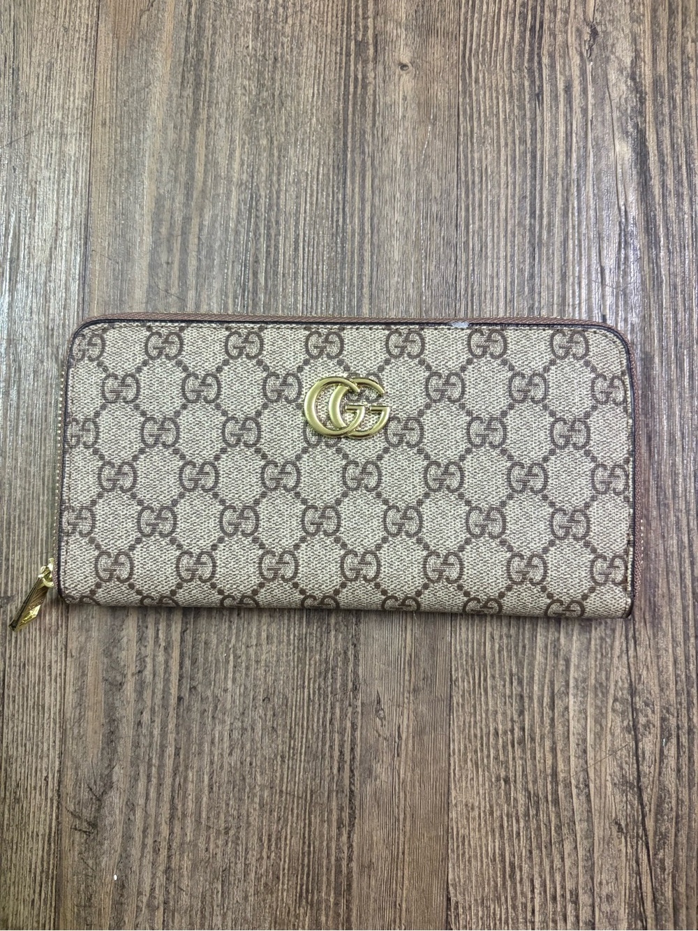GG Beige Brown GG Zip-Around Wallet
